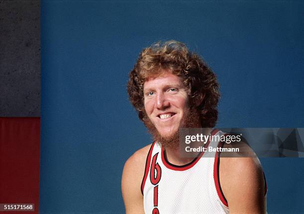 Portland Trail Blazers' Bill Walton, who received many accolades for his performance on the court, is depicted here. Walton would later go on to...