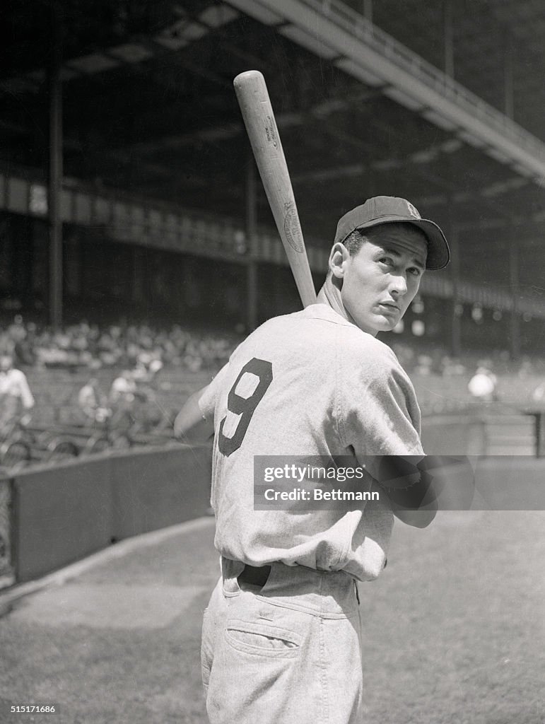Boston Redsox Outfielder Ted Williams Holding Bat