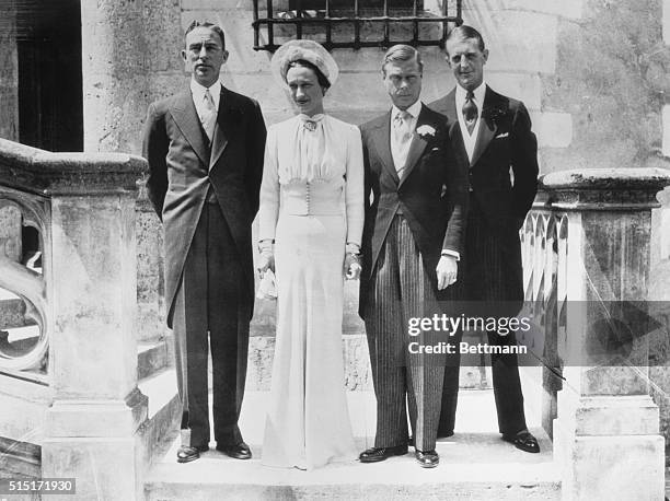 The Duke and Duchess of Windsor photographed outside the Chateau de Cande 6/3 after the civil and religious ceremonies that united them in marriage....