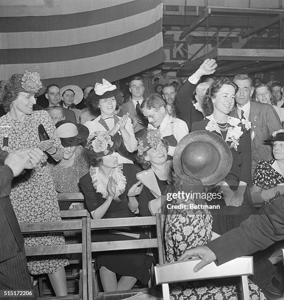 Wife of Isolationist Applauded. Philadelphia: Anne Morrow Lindbergh, wife of Colonel Charles A. Lindbergh, stands to receive the plaudits of the...