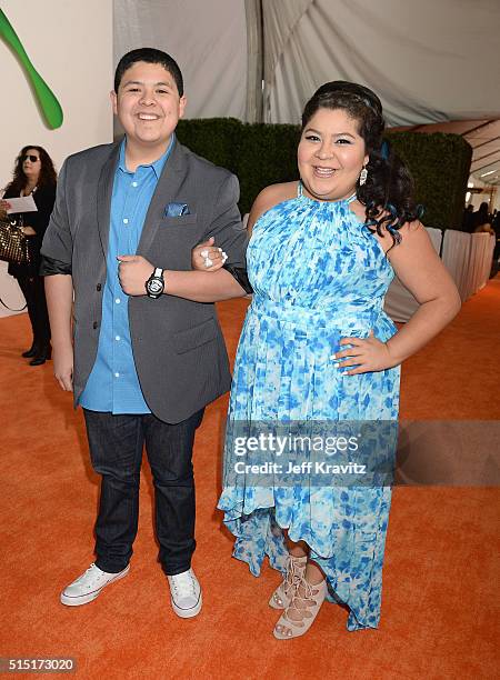 Actors Rico Rodriguez and Raini Rodriguez attend Nickelodeon's 2016 Kids' Choice Awards at The Forum on March 12, 2016 in Inglewood, California.