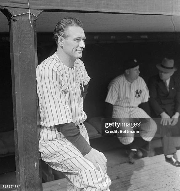 Lou Gehrig, Captain of the New York Yankees and hero of many a World Series Games, is pictured at the Yankee Stadium here on October 5th, as he...