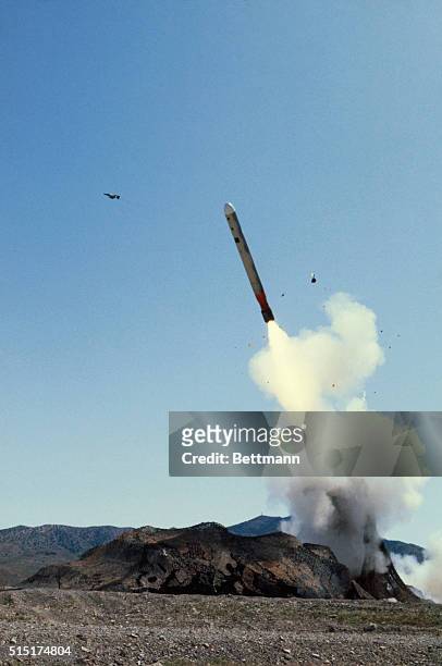 Dugway Proving Ground, Utah: Air Force Cruise Missile Soars Over Utah. Although the shot was delayed 1 1/2 hours by lightning strikes on equipment,...