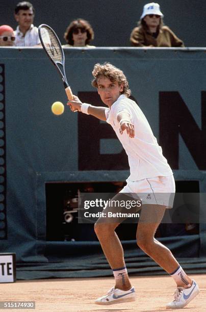 Paris: Mats Wilander Of Sweden During 1982 French Open Tennis Tournament At Roland Garros. Swedish tennis man Mats Wilander in action to win against...