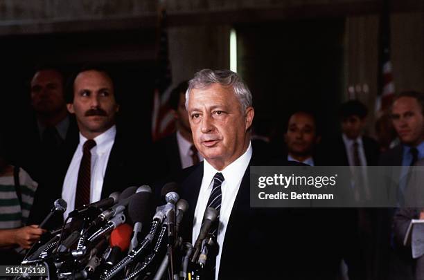 Israeli Defense Minister, Ariel Sharon, at the State Department in Washington after meeting with Secretary of State George Shulz.