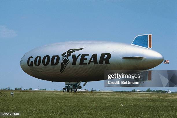 Aerial view from the Goodyear blimp Columbia on the day of the Indy 500, before the start of the race, of the Indianapolis Motor Speedway.