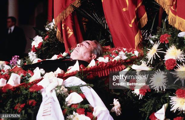Moscow, Russia: The corpse of Leonid Brezhnev, former leader of the Communist Party, lies in state in the Hall of Columns of the House of the Unions...