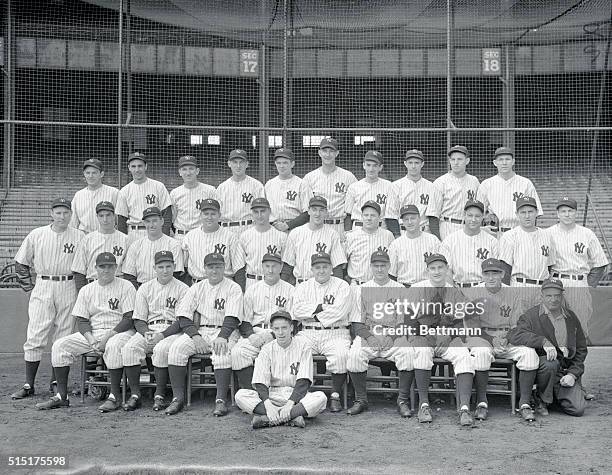 The first group picture to be made of the New York Yankees of 1937 is shown here. Winners of the American League Baseball championship, the Yanks...