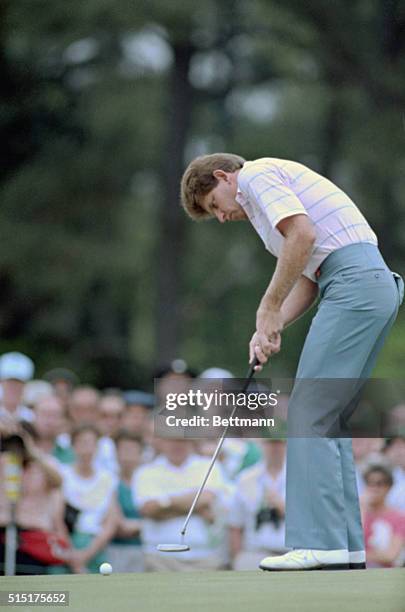 Augusta, Georgia: South Africa's Nick Price on the 18th green during the 3rd round to set a new Masters record of 9 under par.