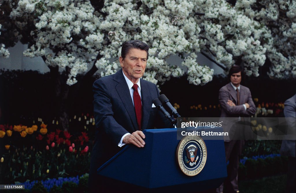 Ronald Reagan Speaking in the Rose Garden