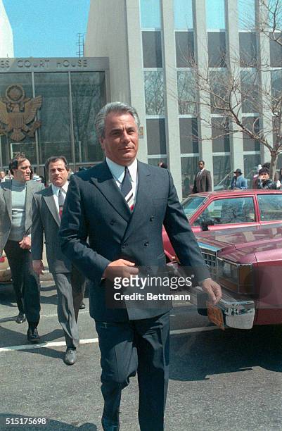 New York: John Gotti, reputed godfather of the Gambino crime family after "Big Paul" Castellano's murder, is pictured at Brooklyn Federal Court where...