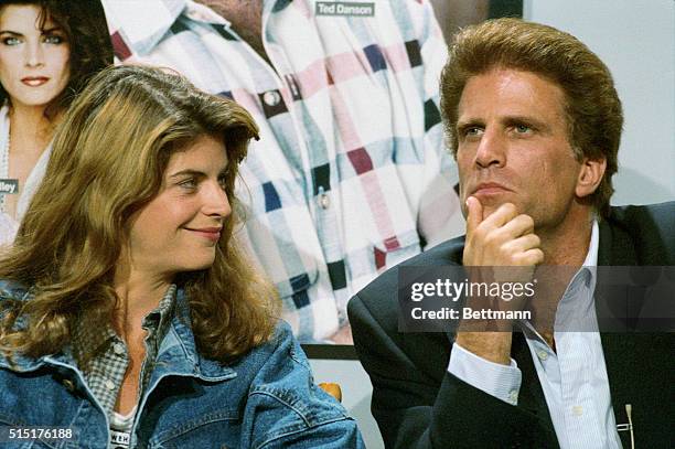 Actor Ted Danson ponders a question from the media as he and Kirstie Alley answer questions about their show Cheers during NBC's press tour 7/27....