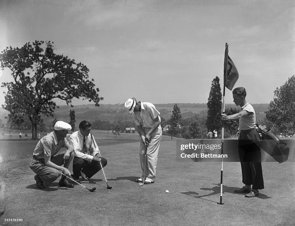 Horton Smith, John Bulla, and Caddy Watching Sam Snead Putt