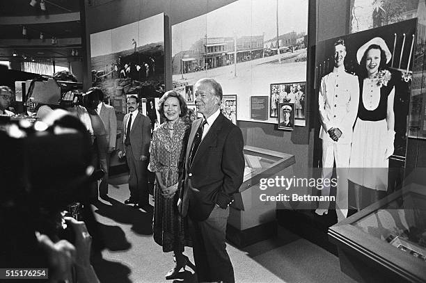 Atlanta, GA- Former President, Jimmy Carter, and his wife, Rosalynn, give members of the press a tour at a special preview of the new Carter...