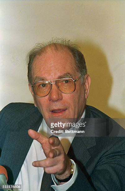 Boston: Political extremist Lyndon LaRouche makes a point during a press conference in Boston. LaRouche, indicted on a conspiracy charge, claimed the...