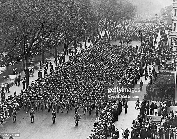 New York, NY: First Division Pershing parade up Fifth Avenue. World War I photograph.