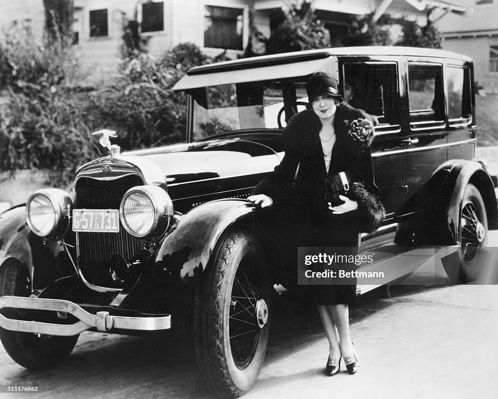 Actress Vilma Banky Standing by 1926 Ford Lincoln