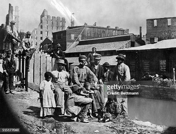 Freed African-Americans in a southern town after the US Civil War, circa 1870.