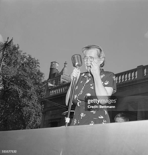 New York, NY: Mrs. Sophie Rosenberg addressed a rally at Union Square today and made an impassioned appeal to President Eisenhower to save the lives...