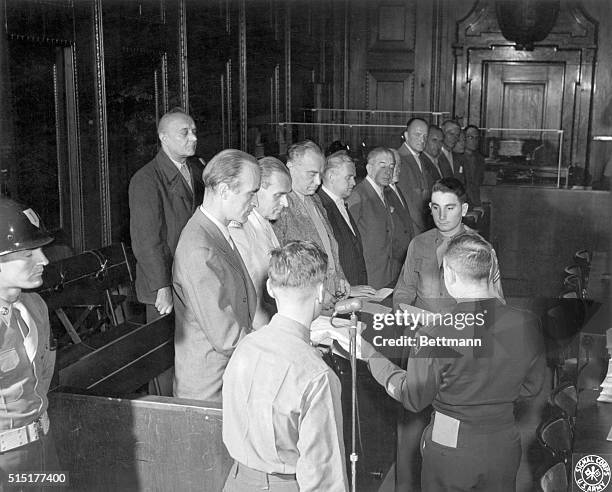 Nuremberg, Germany: Alfried Krupp von Bohlen und Halbach , the main defendant in case no. 10 at the Nuremberg Palace of Justice, is shown as the...