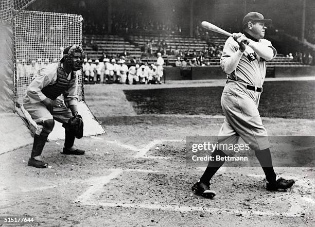 Babe Ruth , American baseball player, batting. Undated photograph.