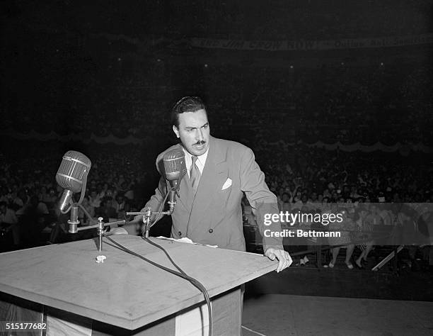 New York, NY: Reverend Adam Clayton Powell, Jr., pastor of the Abyssinian Baptist Church and candidate for Congress from the 22nd Congressional...