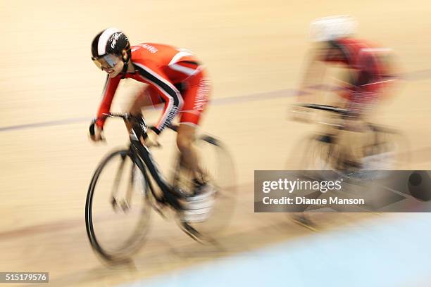 Sammi Ogle of Canterbury competes in the U17 500m Team Sprint during the New Zealand Age Group Track National Championships on March 13, 2016 in...