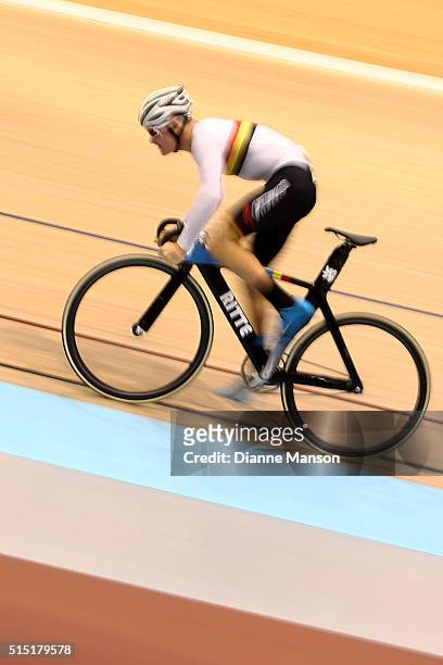 Taz O'Connell of Waikato BOP competes in the U17 Boys 750m Team Sprint during the New Zealand Age Group Track National Championships on March 13,...