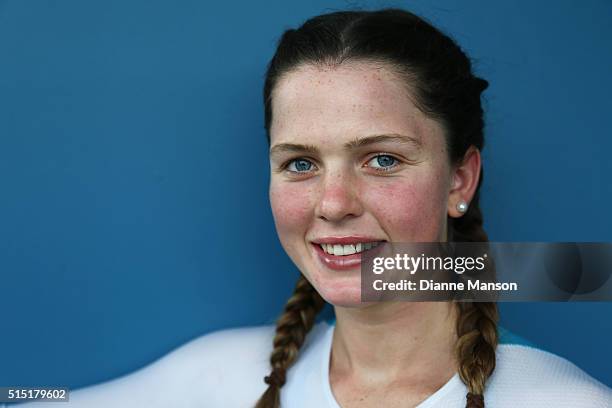 Michaela Drummond of West Coast North Island poses for a photo during the New Zealand Age Group Track National Championships on March 13, 2016 in...