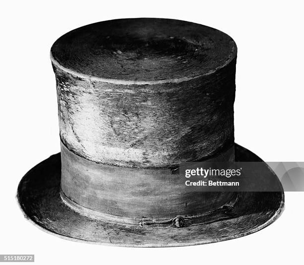 Abraham Lincoln's stove pipe hat. Side view. Undated photograph. BPA2# 2859