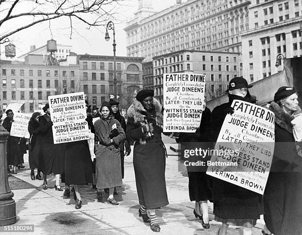 New York, NY- Pictured here are some of the 600 Father Divine "Angels" who picketed the New York Supreme Court building, in protest of a decision...
