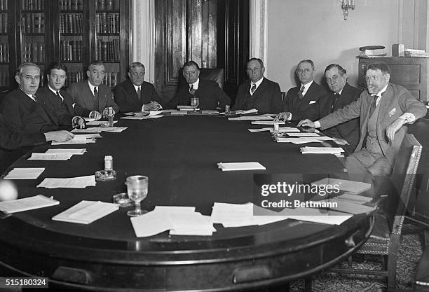 The Senate Foreign Relations Committee, one of the most important committees in the U.S. Senate. Pictured are: Senators Arthur H. Vandenberg of...