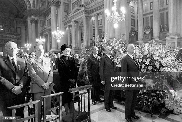 Paris, France- Veterans of the French Resistance stand at attention at the bier of Josephine Baker during funeral services in the Madeleine Church in...
