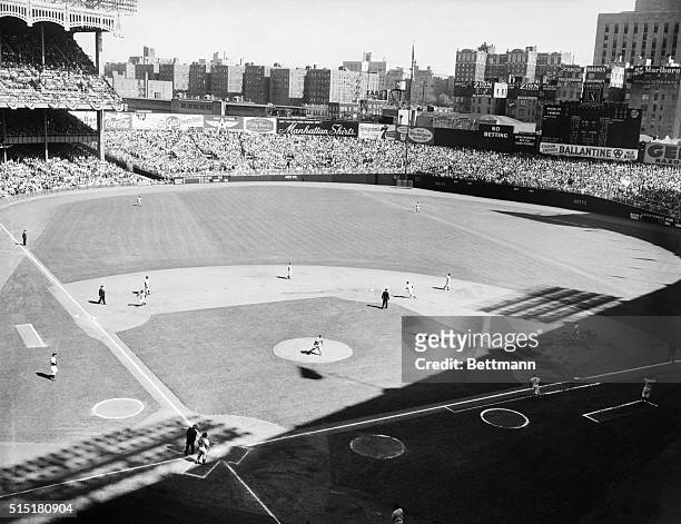 New York, NY: Here's an overall view of the diamond after Bill Skowron of the Yankees blasted a home run with two on in the first inning of the 6th...
