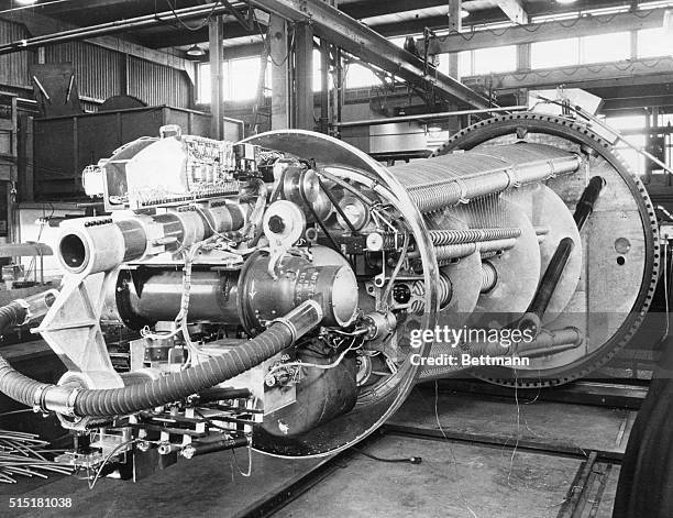 Berkeley, CA- View of the Van De Graaff Generator from the high voltage shell and pressure tank removed. Undated photo from the Universitu of CA.