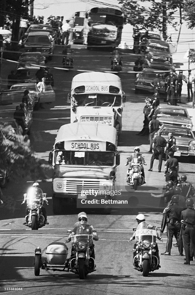 Bused Students with Heavy Police Escort