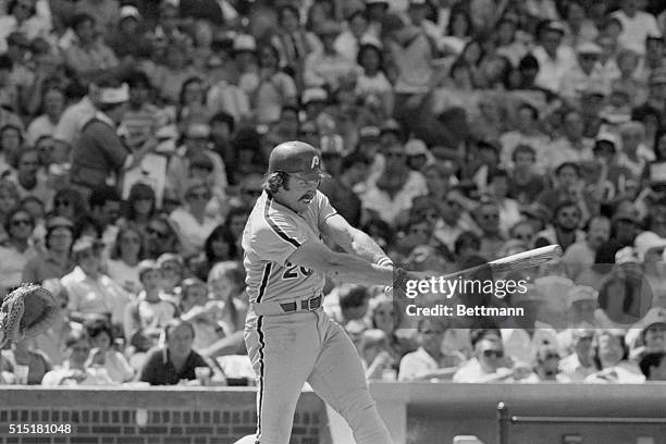 Chicago, IL - Phillies' Mike Schmidt, who leads the majors in homers, watches pitch just before hitting ball for his second homer of the game in the...