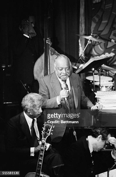 New York, NY- Jazz artist Count Basie on stage performing at the Village Gate.
