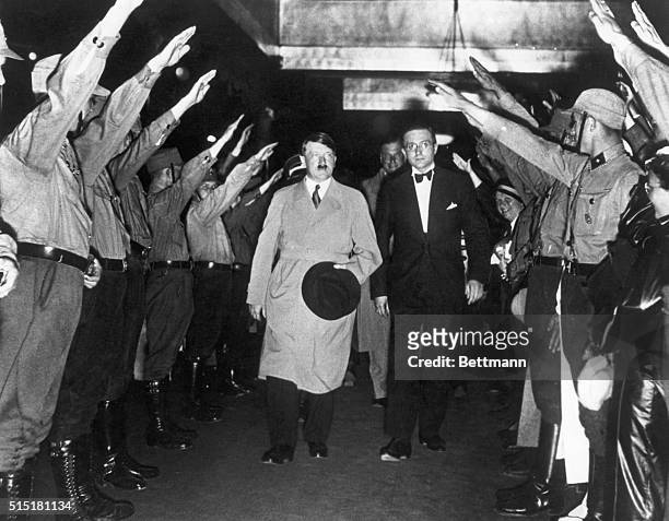 Berlin, Germany- Photo shows Adolf Hitler as he attends the premiere of "Storm Detachment Men Brand" which was given at the UFA Palace Theatre in...