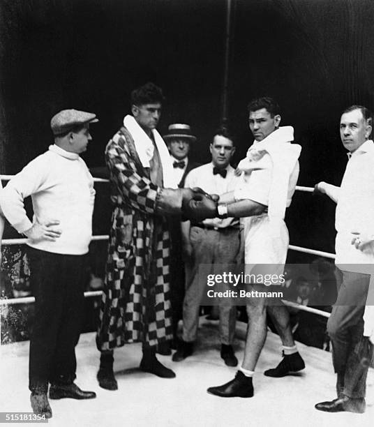 New York, NY: Jack Dempsey and Luis Angel Firpo shown before ther match at the Polo Grounds in 1923. Dempsey knoced out Firpo in the second round.