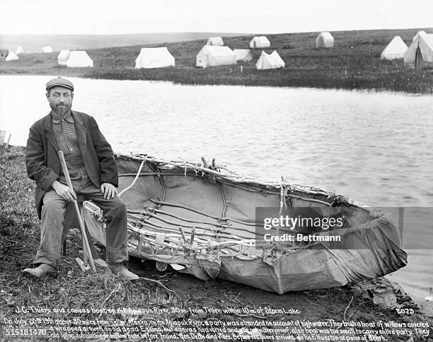 Thiery and canvas boat on Agiapuk River 30 m. From Teller within 10 m from Storm Lake.On July 20 about 30 m from Teller,Alaska on Agiapuk River a...