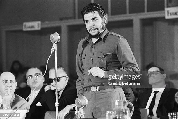 Cuban Economic Minister Che Guevara during a speech at the Inter-American Economic and Social Conference in which he accuses the United States of...