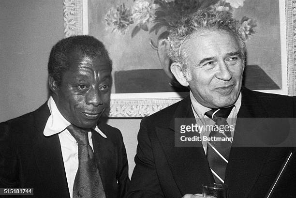 New York,NY- Authors James Baldwin and Norman Mailer at a reception of the American Civil Liberties Union in New York City on Monday evening avowing...