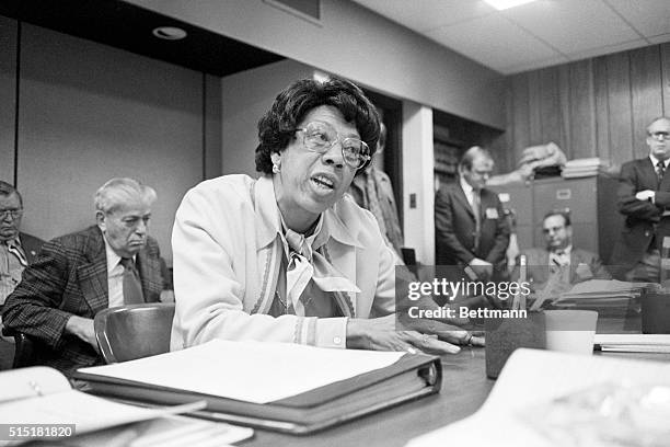 Trenton, NJ- Former Wimbledon tennis champion Althea Gibson, currently serving as NJ's Athletic Commissioner, testifies at a committee hearing...