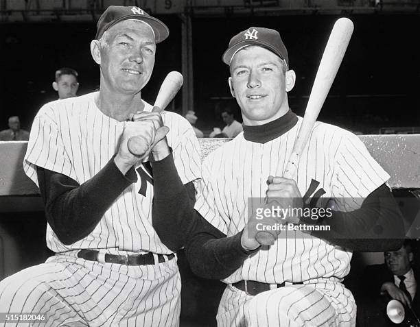 New York, NY- Switch-hitting Yankee slugger Micket Mantle , currently setting the baseball world on its ear with his powerhouse blasting off and over...