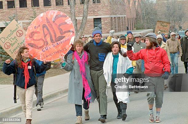 Boulder, Colorado- University of Colorado, Boulder Campus: students stage a "die-in" 3/16 in Boulder to protest the University's holding in South...