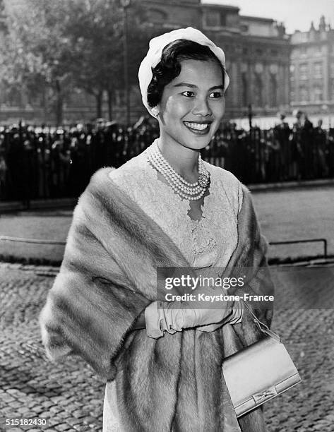 Queen Queen Sirikit Kitiyakara Of Thailand at Westminster Abbey in London, United Kingdom, on July 19, 1960 - King Bhumibol Adulyadej of Thailand and...