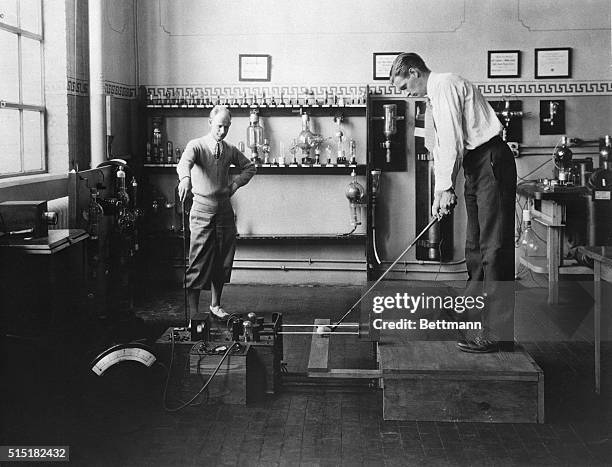 Schenectady, NY- The phototube, or "Electric Eye," has just been put to the task of measuring the speed of a driver as it connects with a golf ball....