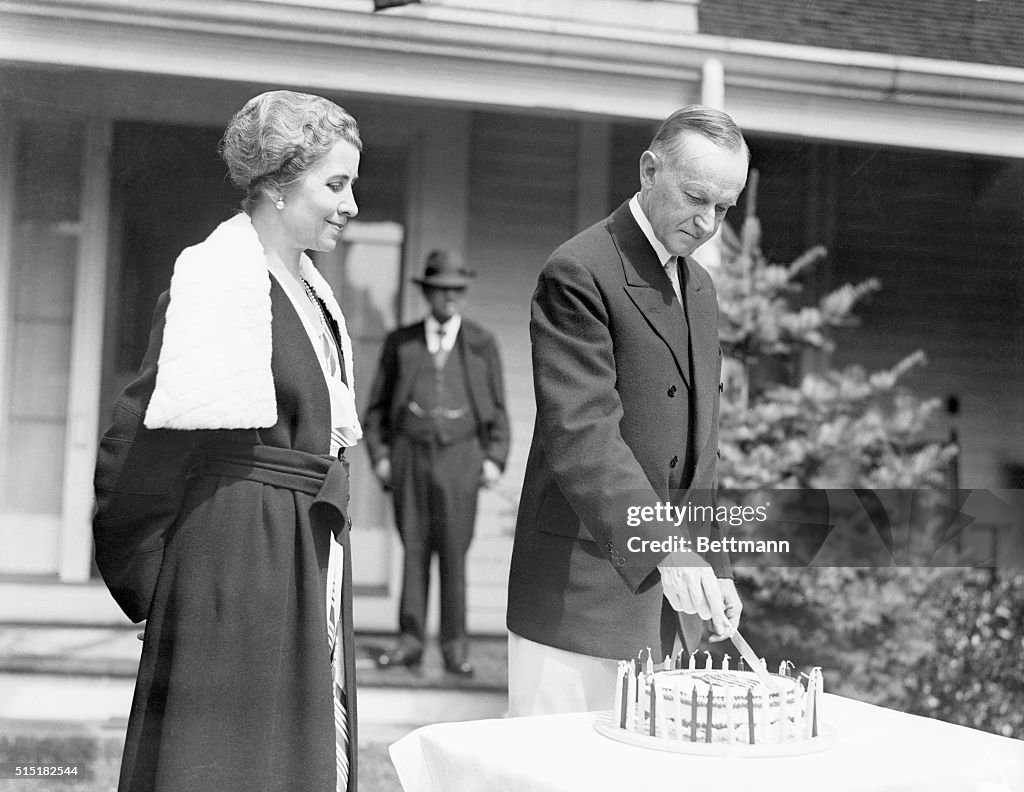 Grace Coolidge Watching Pres. Coolidge Cutting Cake