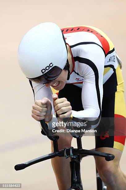 Tom Sexton of Southland competes in the Junior U19 Men Omnium 500m Time Trial during the New Zealand Age Group Track National Championships on March...